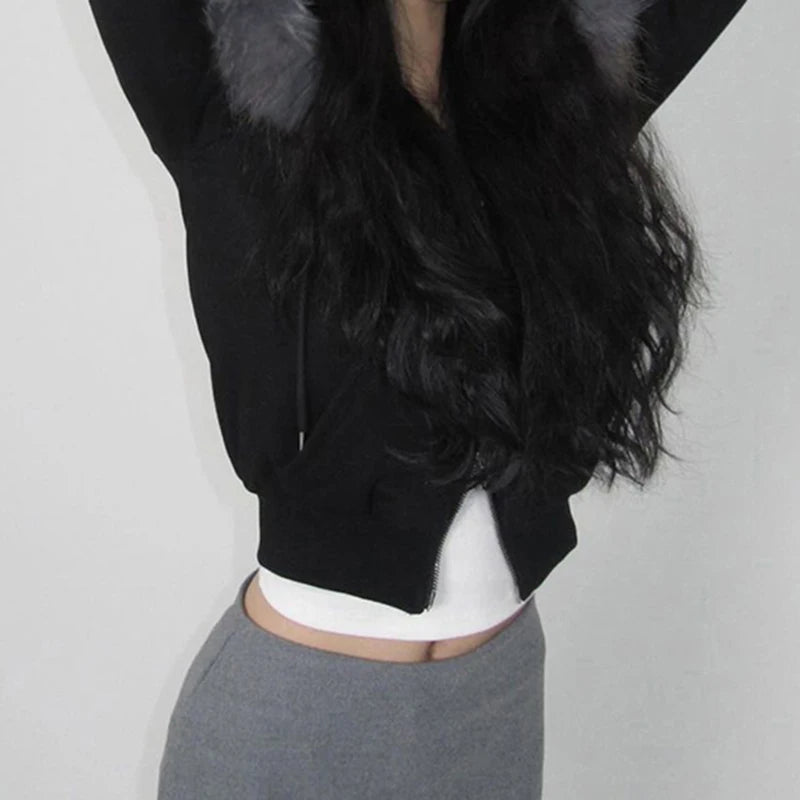 Zip Up Crop Hoodie Coats Camouflage 's Jackets Pockets Fur Neck