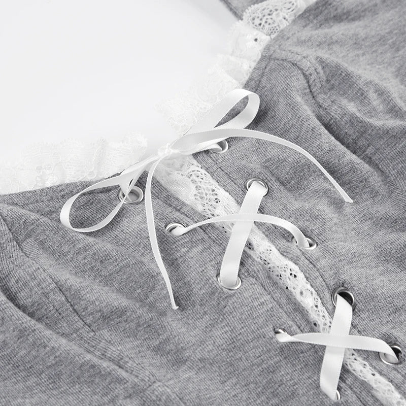 Gray Lace Trim Top