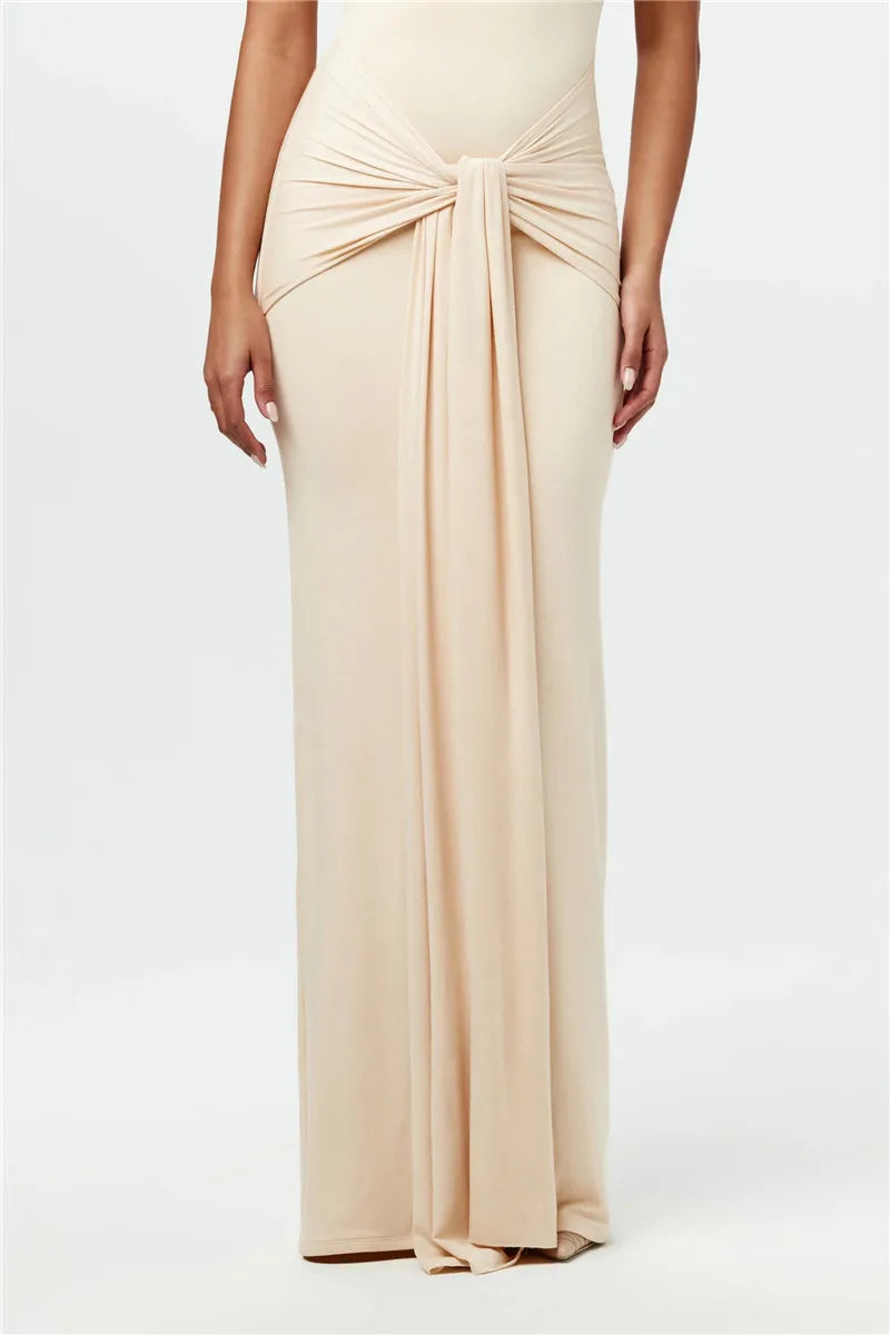 Half High Collar Irregular Tank Dress Sleeveless Bodycon Ruched Long Dress