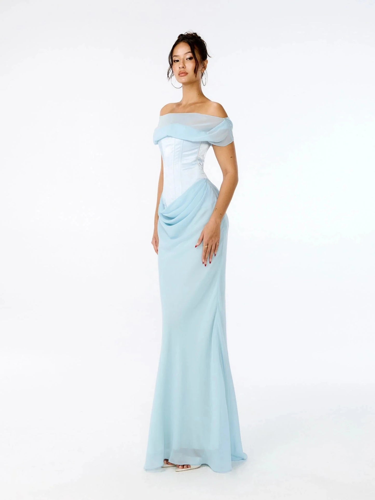 Blue Mesh Backless Bodycon Maxi Dress