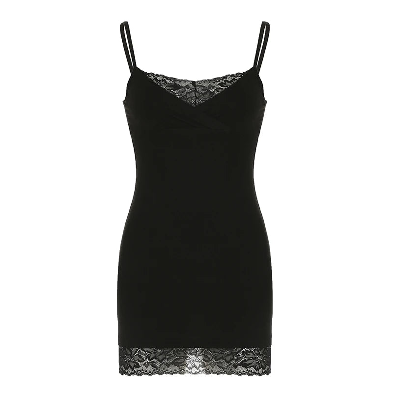 Lace Patchwork Dress Sleeveless Mini Black Evening Dress