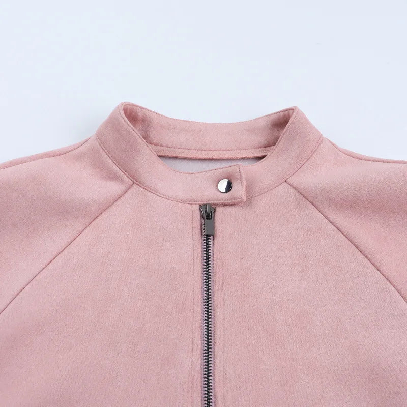 Pink Zip Up Suede Jacket