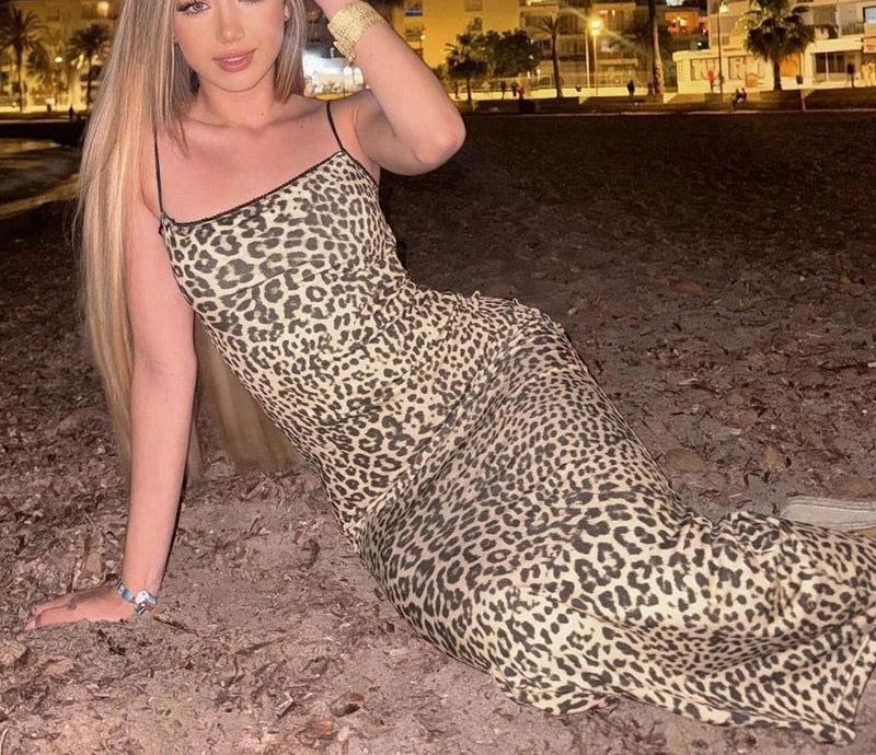 Leopard Slips Backless Bodycon Maxi Dress