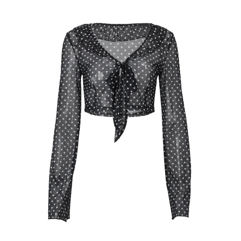 Black See-Through Polka Dot Crop Top