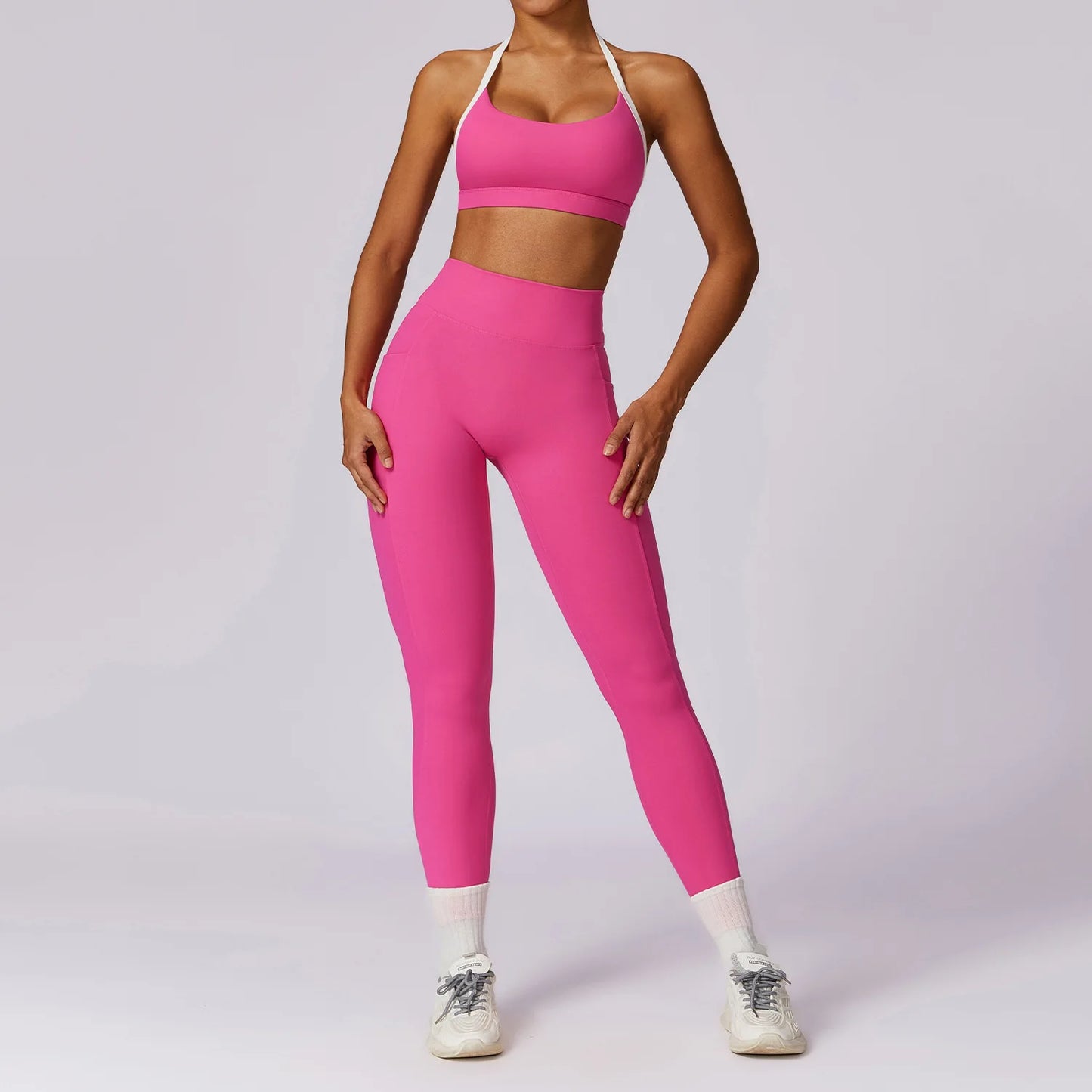 2 Pieces Tracksuit Yoga Set Workout Sports Gym Fitness Long Sleeve Crop Top High Waist Leggings Sports Suits