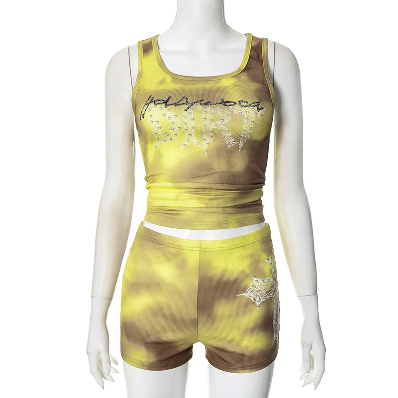 Tank Top Round Neck Halo ing Elatic Wait Set Wait Cinching Slimming Tank Top Short Set