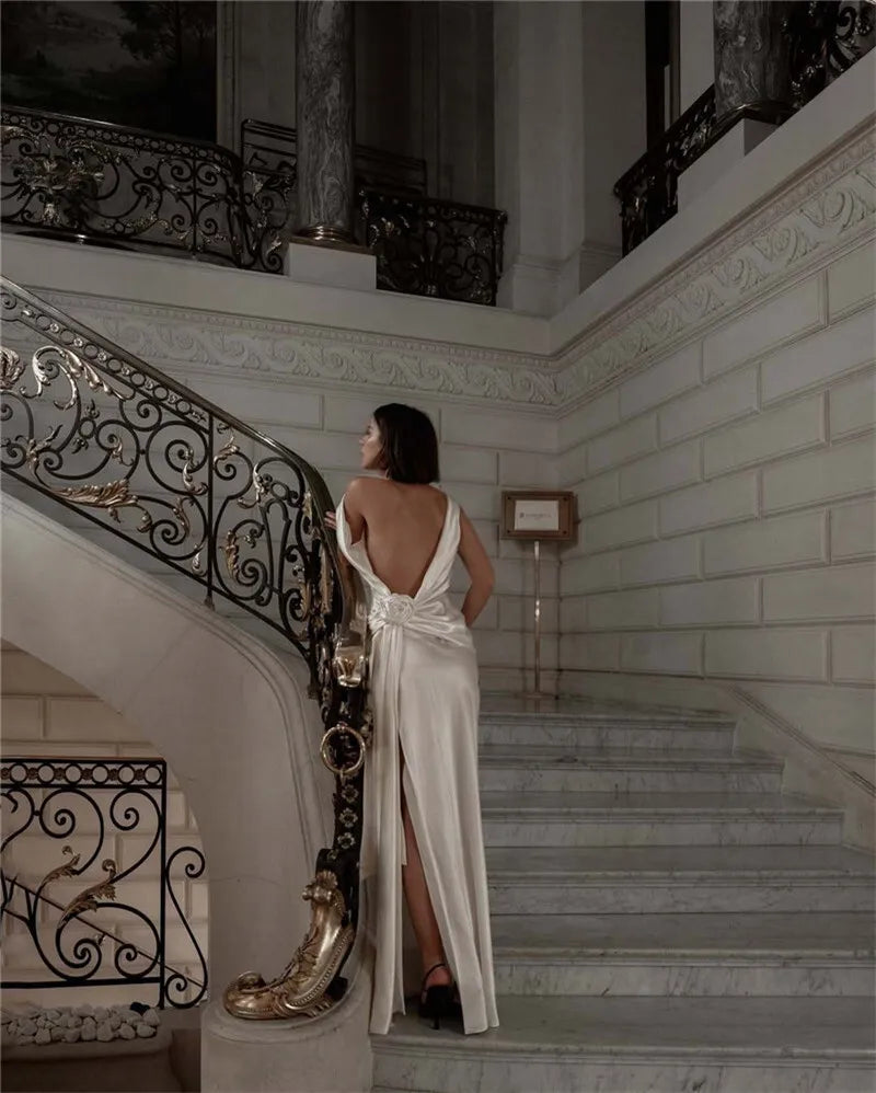 Satin Backless High Split Maxi Dress