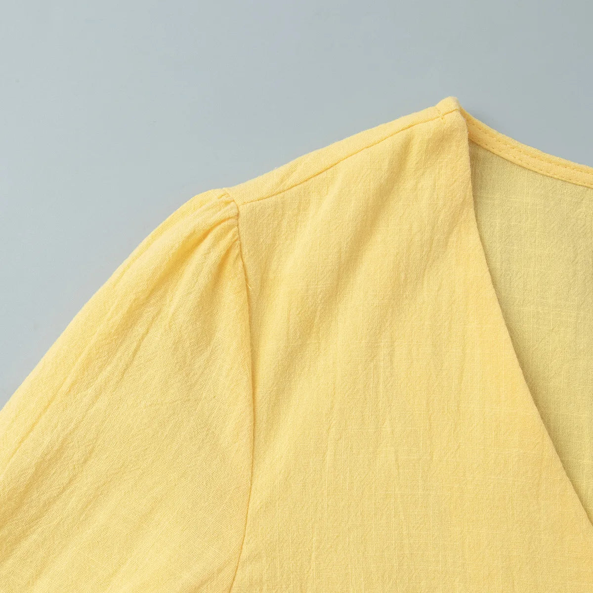 Yellow Cotton Short Sleeve Top and High Waist Midi Skirt Set