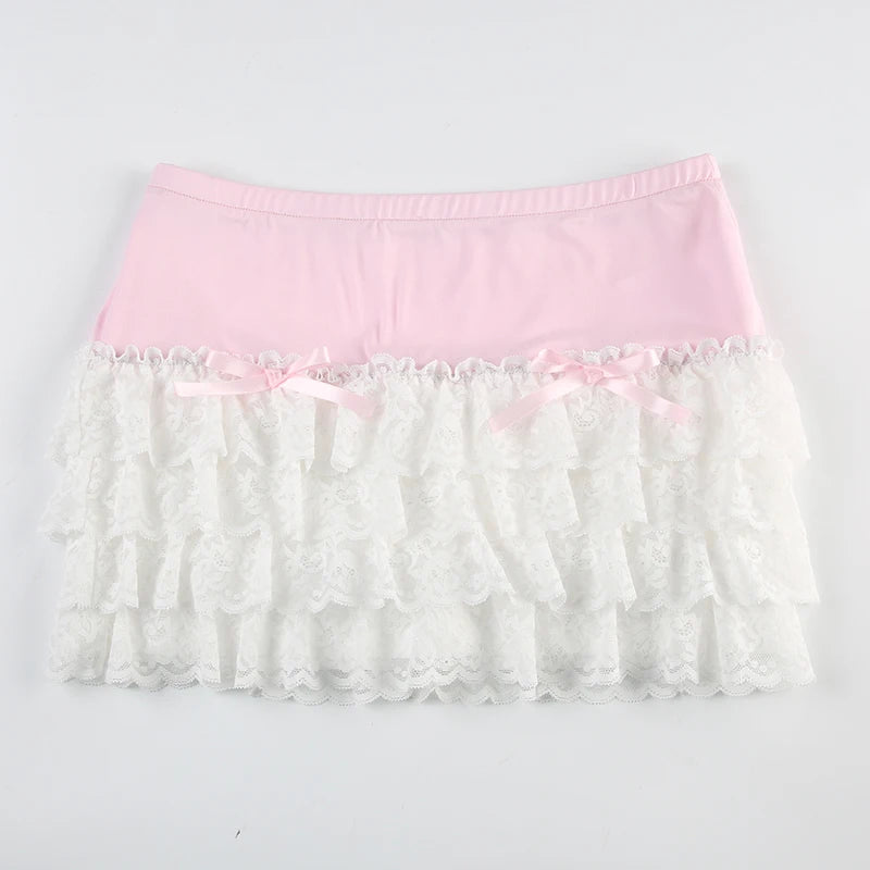 Pink Bow Lace A-Line Mini Skirt