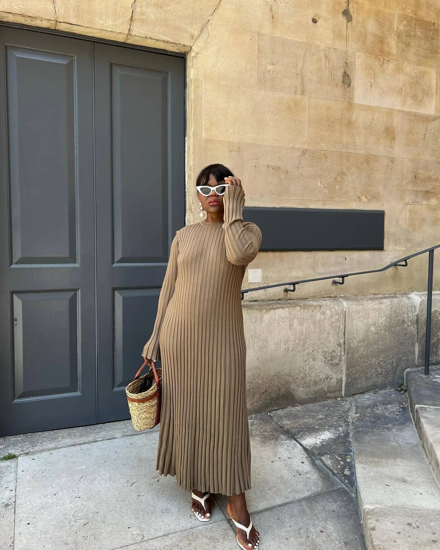 Knit Patchwork Loose Maxi Dress
