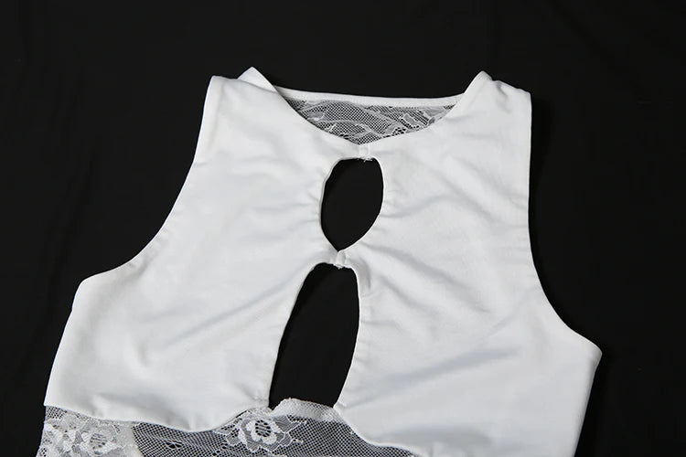 Hollow Backless Dress Lace Patchwork Solid Waistless Sleeveless Sheath