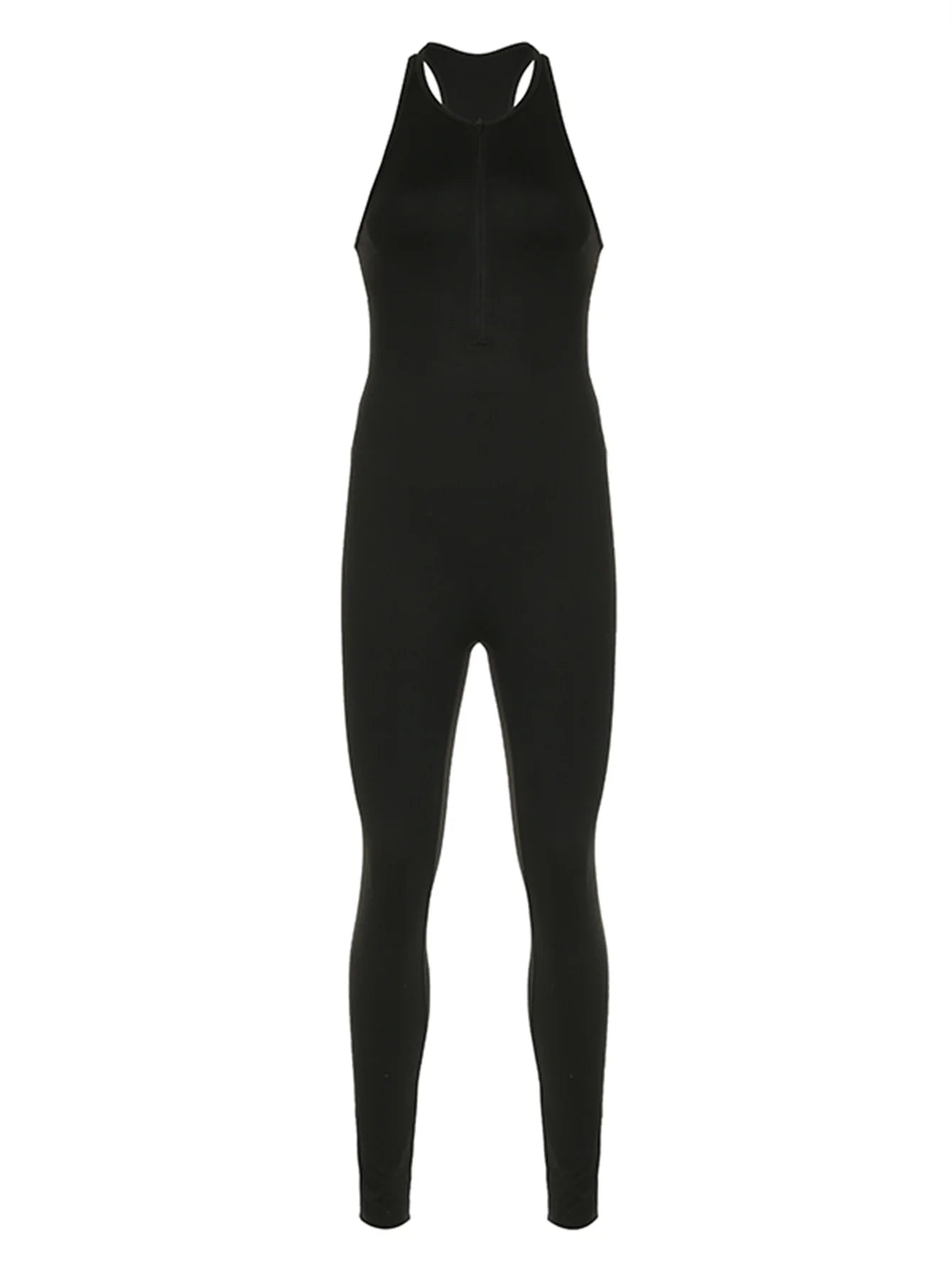 Backless Zipper Jumpsuits Sports Bodycon Rompers Slim Sleeveless