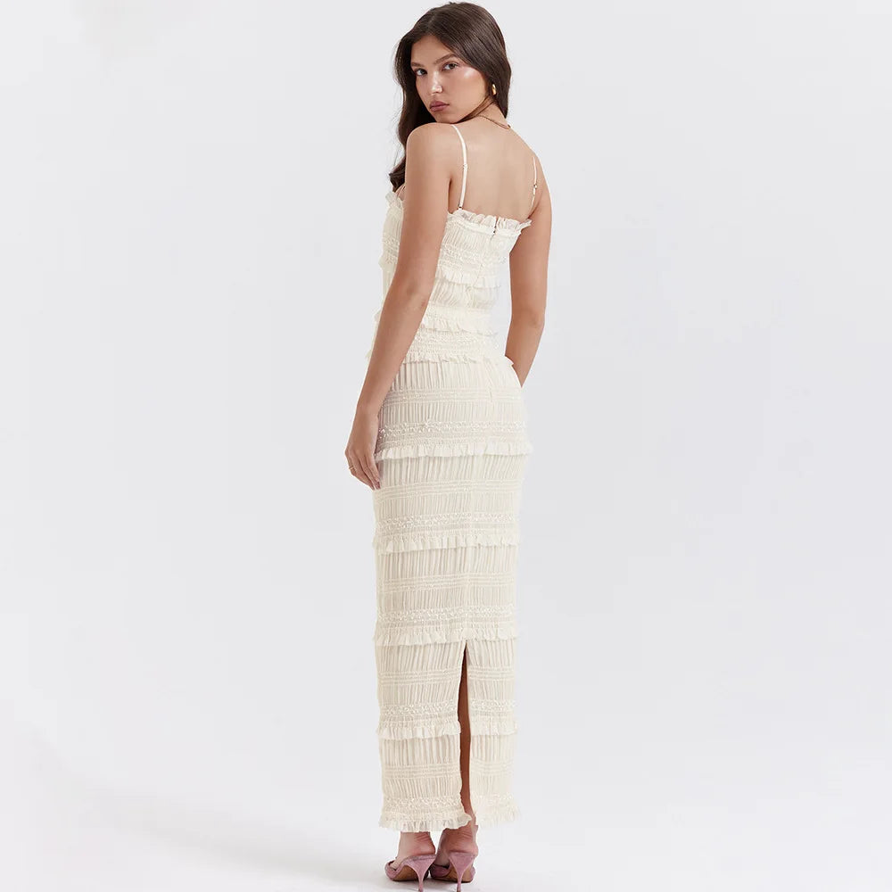 Luxury Maxi mal Occasion Cake Dresses Beige Spaghetti Strap Wedding Dresses women clothing