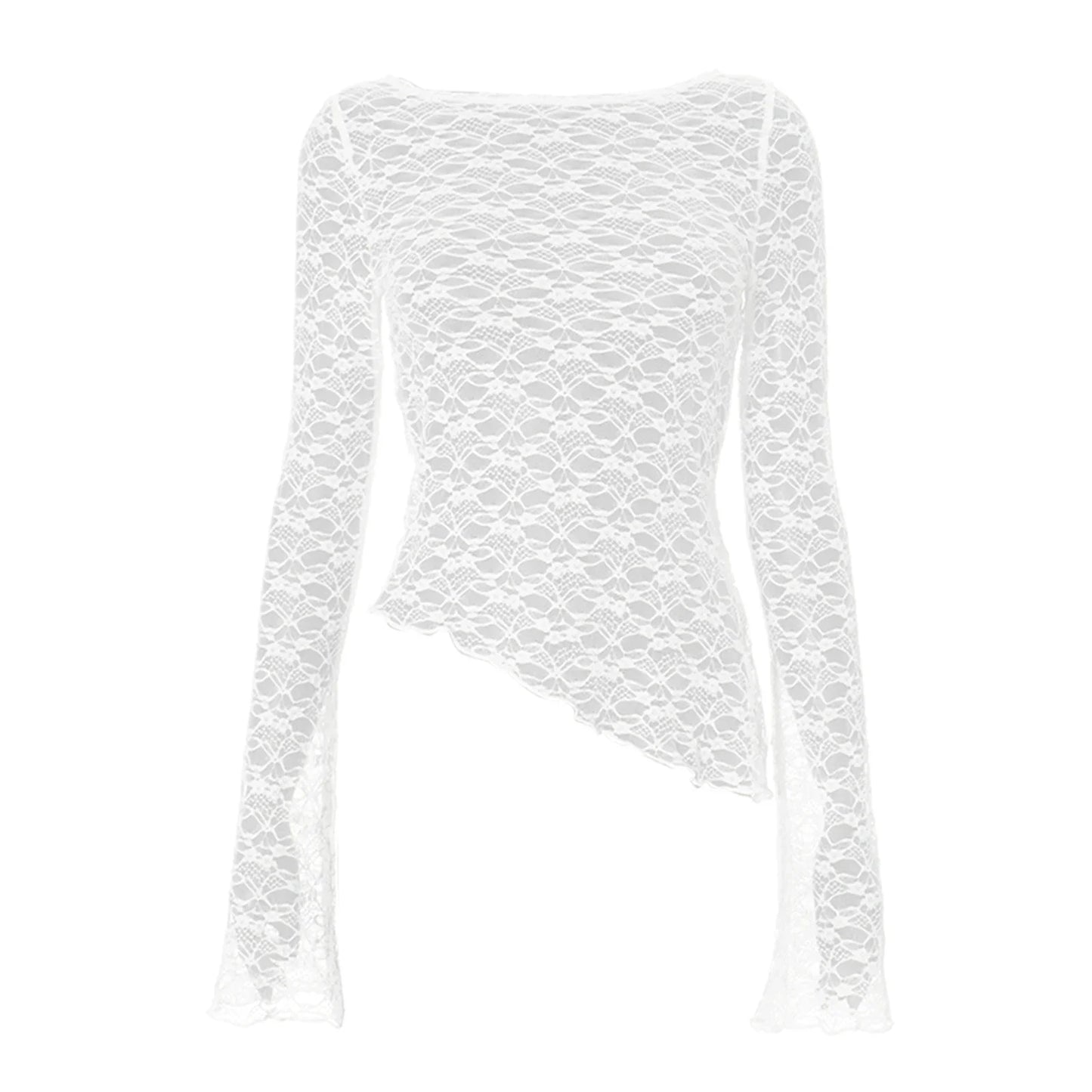 Lace Long Sleeve T Shirts Knitted Perspective Tees Tops Street Slim T-Shirt