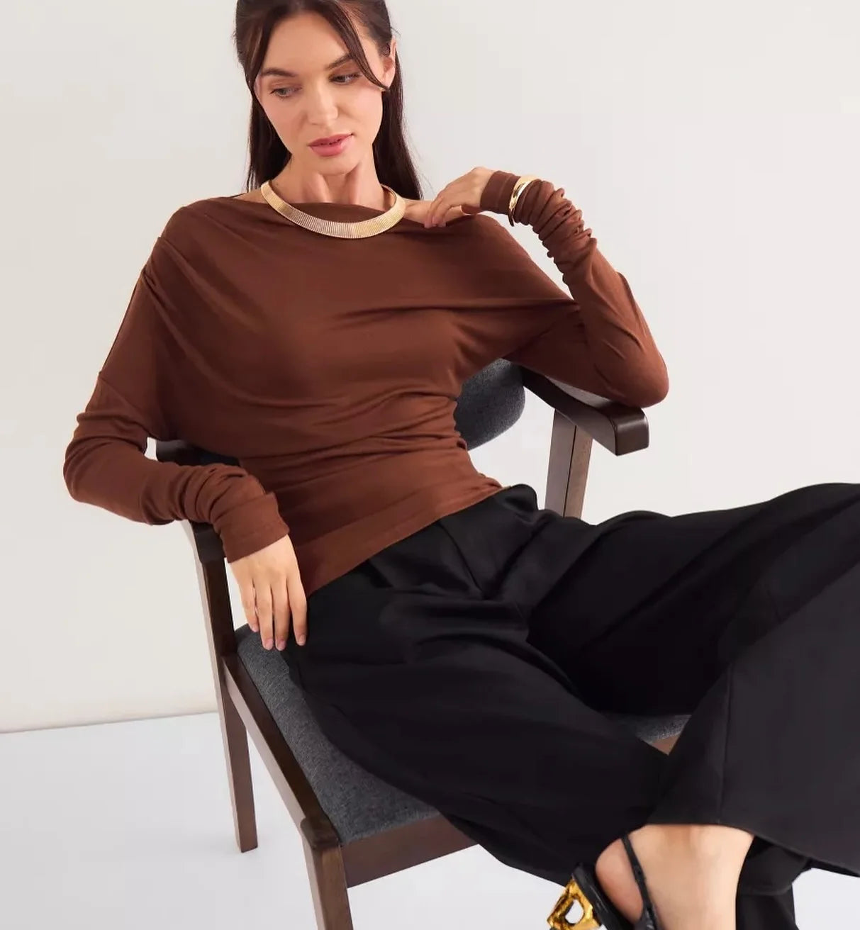 Slant Neck Off Shoulder Ruffle Wait Short Top T-Shirt Top