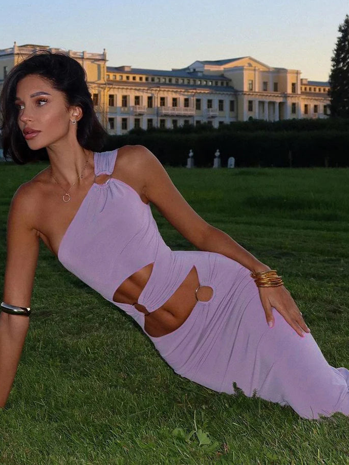 Hollow Ring Clasp Dress One Shoulder