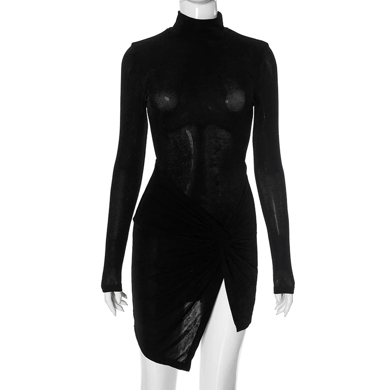 Slightly Tranparent Big Backless Tangle Up Irregular Hem Slimming Dress