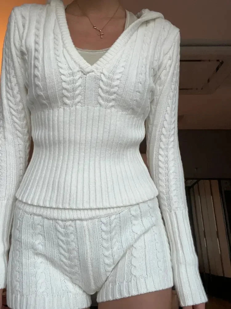 Knitted Sweater & Mini Shorts Two Piece Set