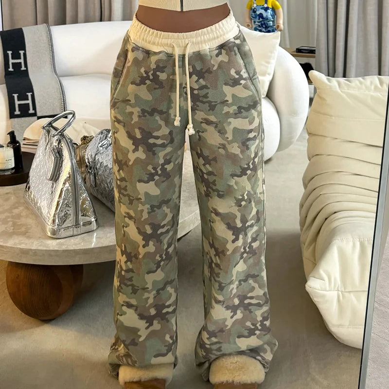 Low Waisted Contrasting Camouflage Trousers Loose Pants 's Bottoms