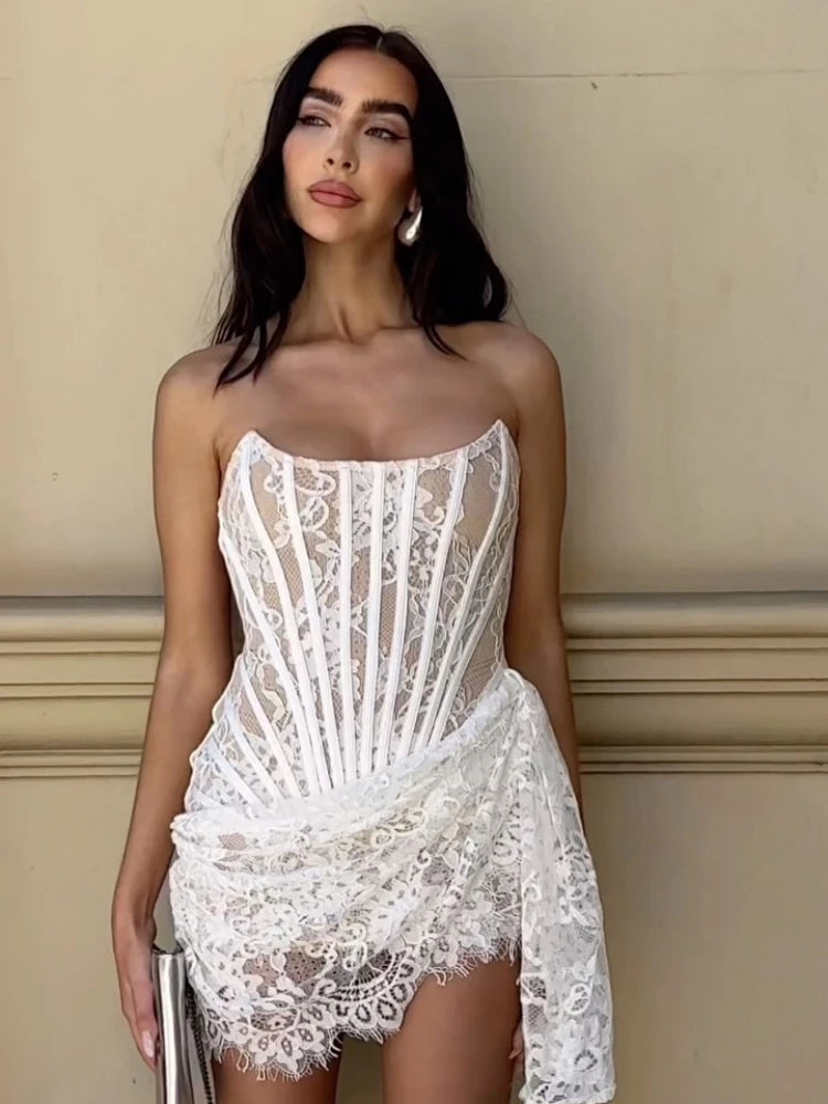 Strapless Lace Corset Mini Dress