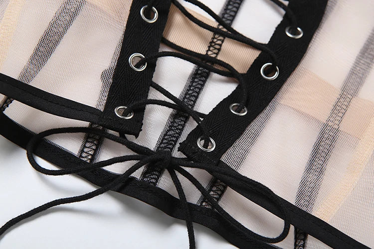 Strapless Top See Through Black Patchwork Midnight Simple Classic Top