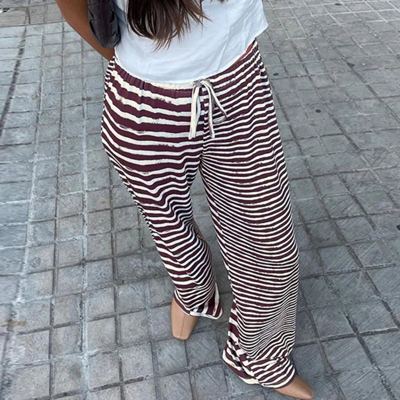 Strip Looe Sweatpant Lace-up Bottom Jogger Wide Leg Trouer