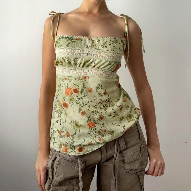Green Lace Floral Top