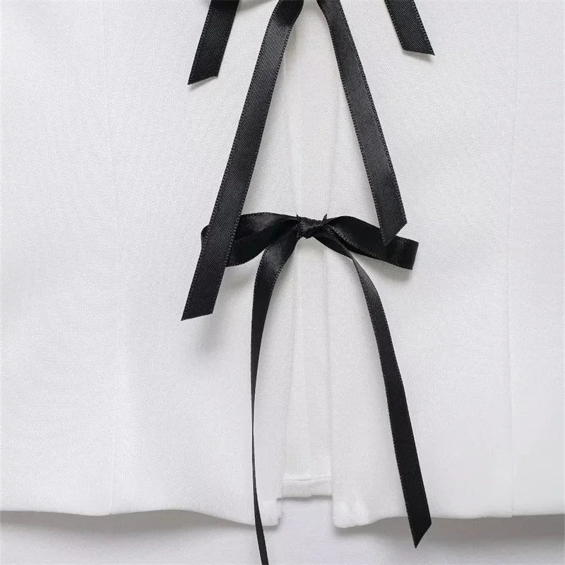 Off Shoulder Corset Top Bow Ties Cut Out White Crop Top Sleeveless Backless Tube Tops Short Tops