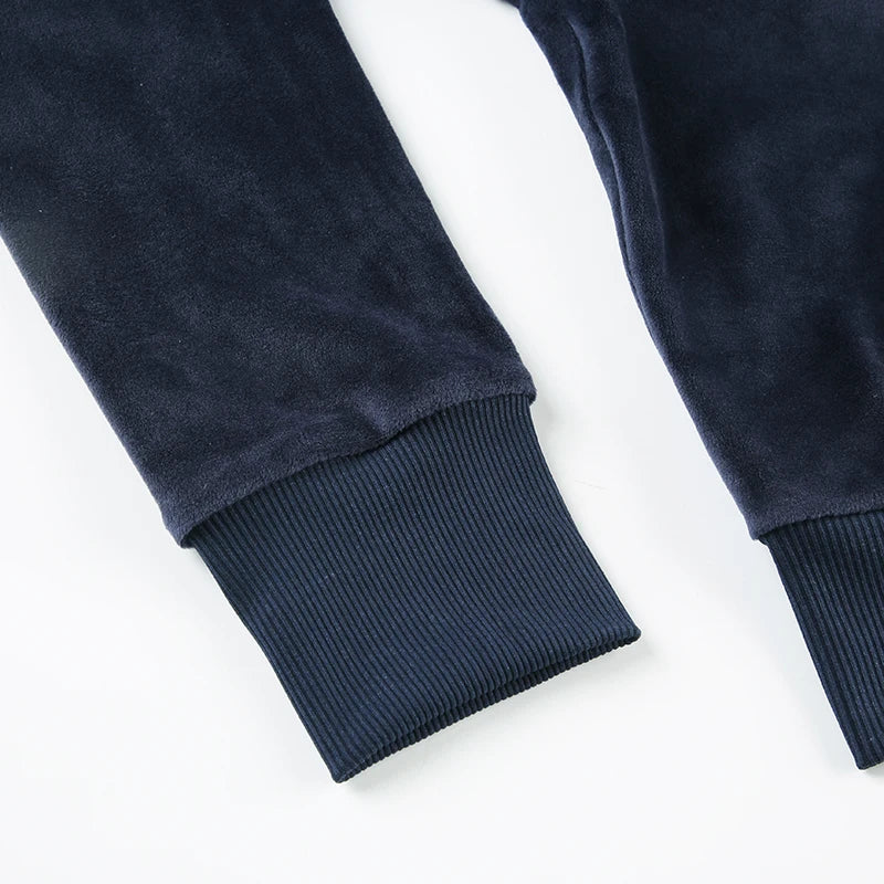 Velvet Jacket Zip Up Front-pocket Hood Coat Overcoat