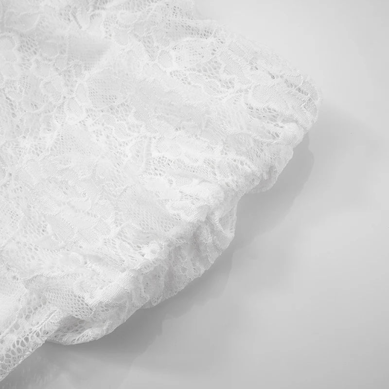 'S Slim Lace Patchwork See-Through Back Mesh Three-Dimensional Bow Camisole Top Bustier Skirt Set
