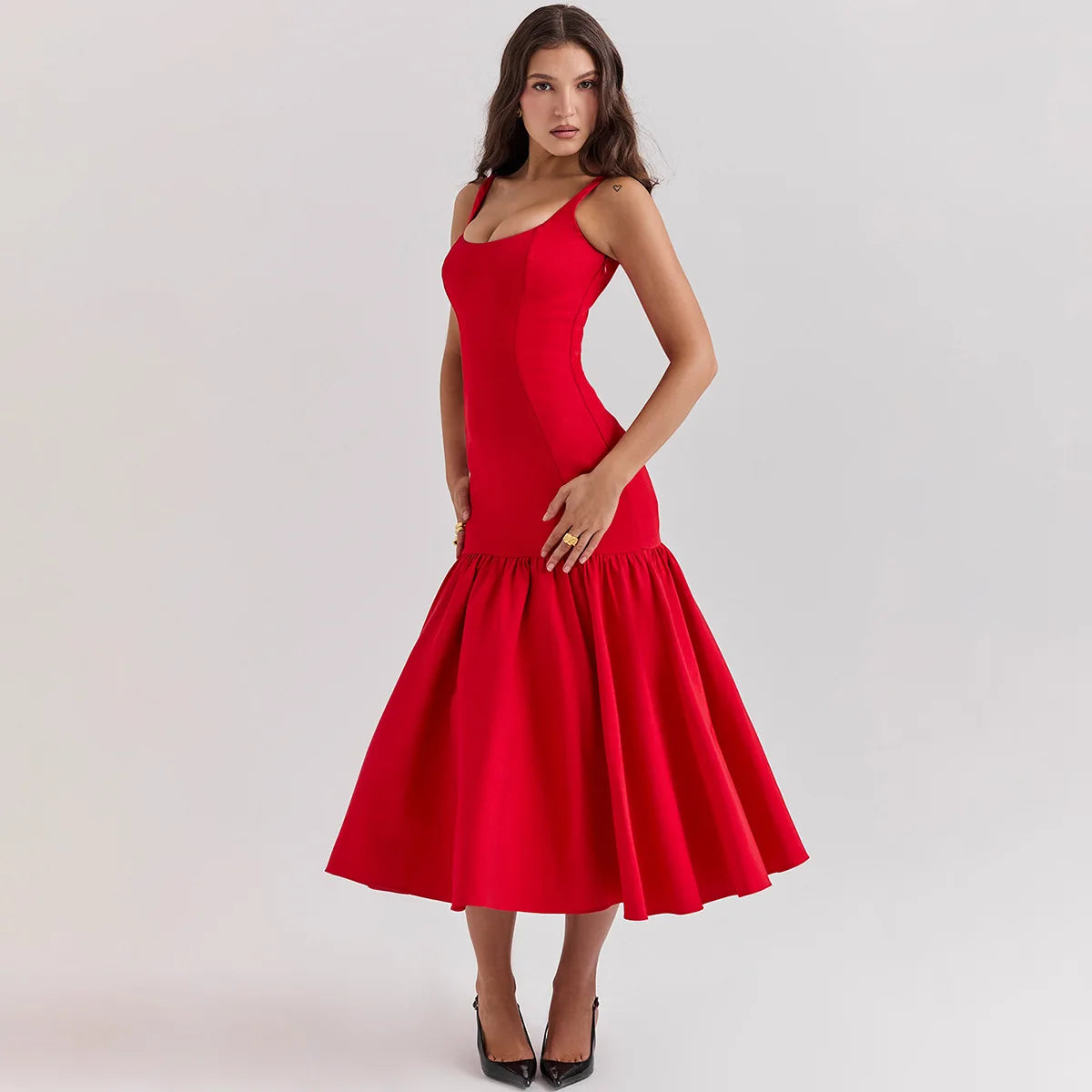 Ruffle Slim Midi Dress