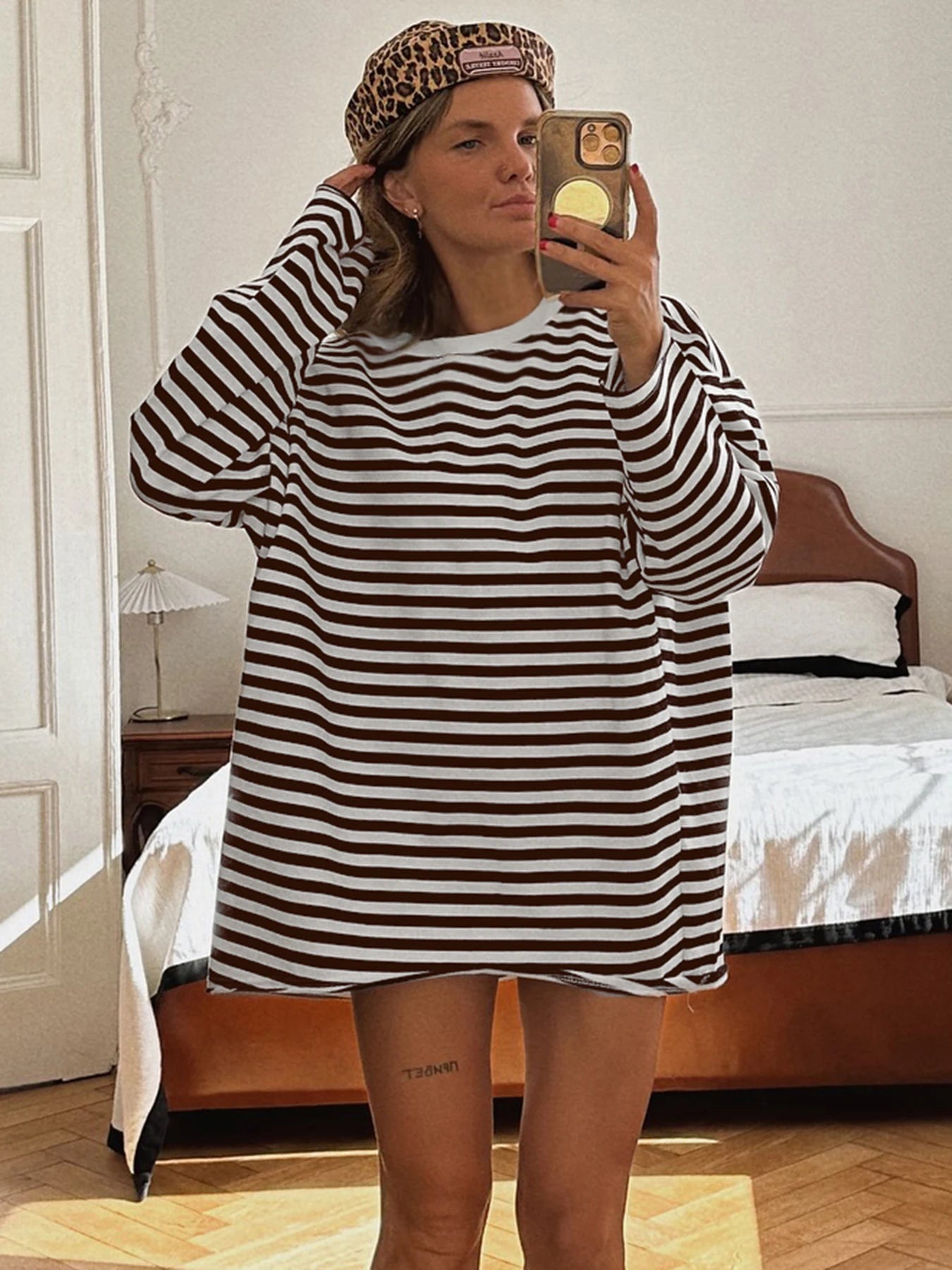 Overiz Strip Seweathirt Crewneck Looe Long Sleeve Top