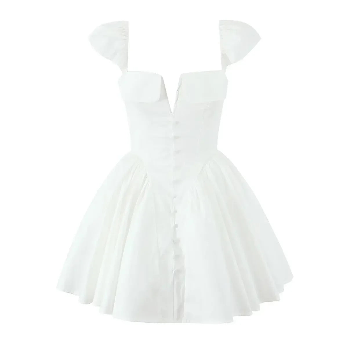 White Dress V Neck Cape Sleeve Dress Mini Casual Birthday Fluffy Skirt Dress