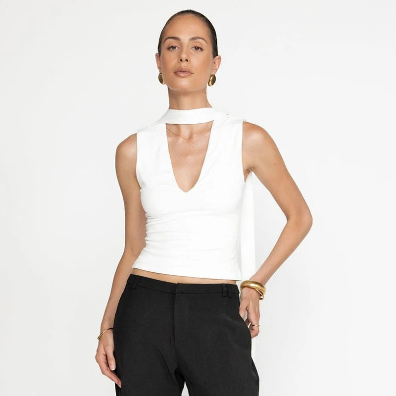 Sleevele V-Neck Strap Underhirt T-Shirt Top al Two-Piece