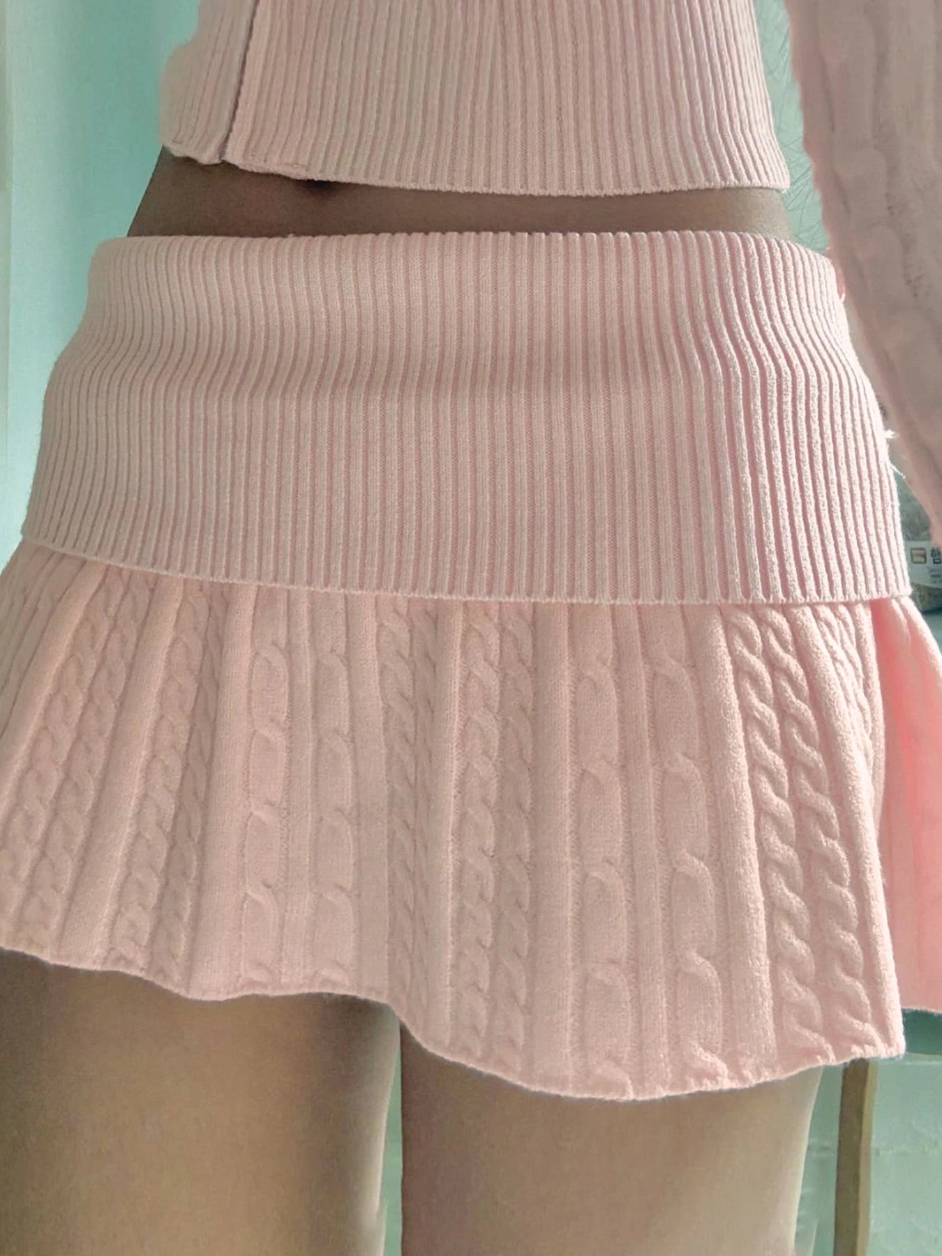 Pleated Preppy Skirt Low Waisted Slim Pink Bottoms