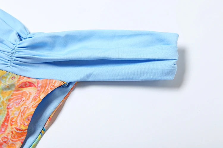 Two Piece Set Colorful Print Bra Top High-Waist Hollow Maxi Skirt Matching