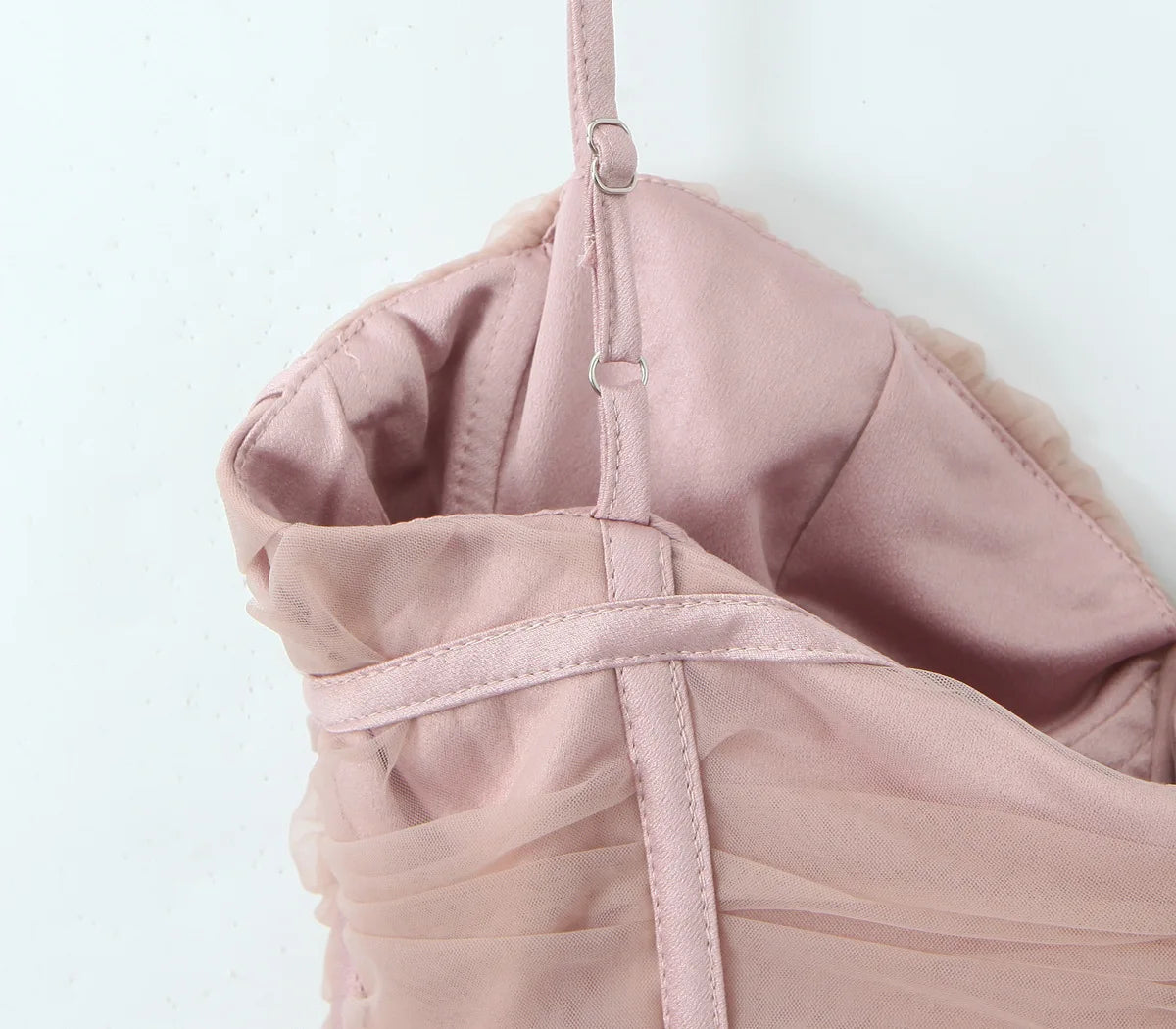 Spaghetti Strap Dresses Pink Puffy Cake Dress Mini Mesh Backless Dress