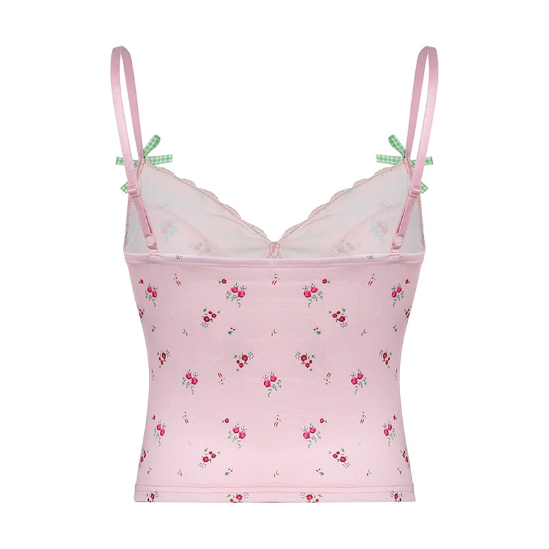 Pink Floral Lace Bow Top