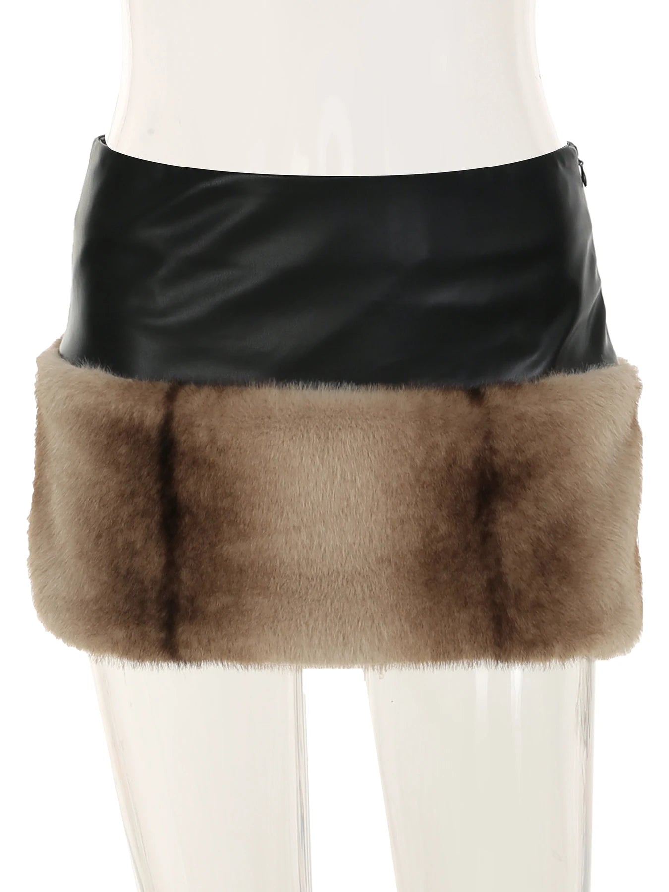 Furry Two Pieces of Sets Backless Strapless and Mini Skirts Slim PU Cloth