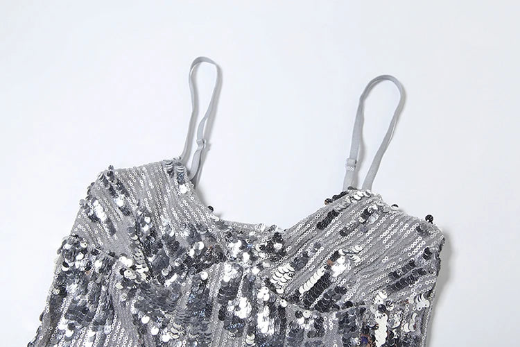 Sequins Glitter 2 Piece Set Thin Camisole Puffy Skirt Matching