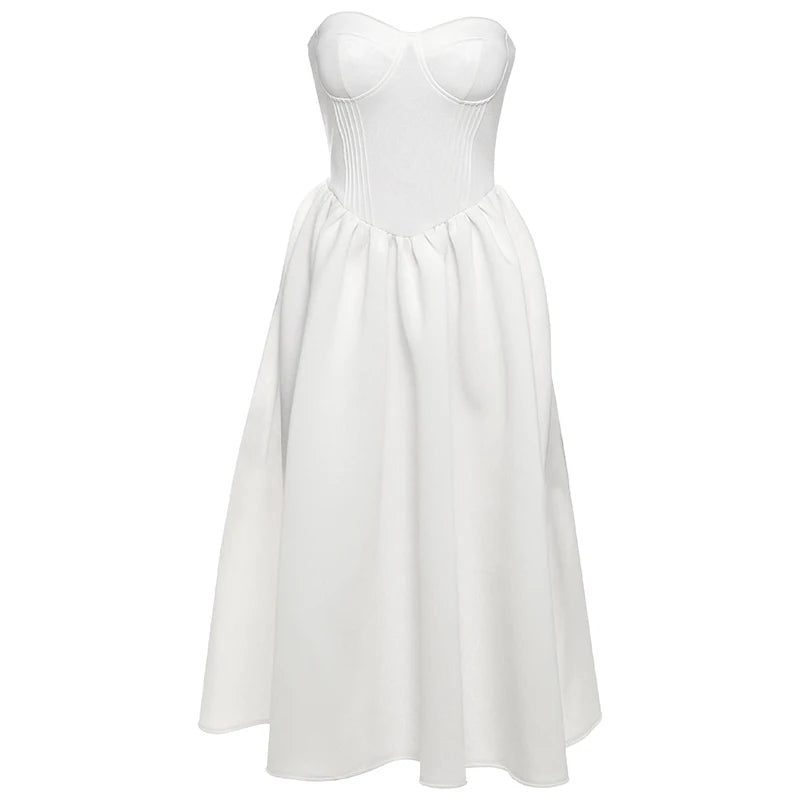 Backless Dress Cleavage Chest Wrap Loose Ruffles Gown Girl Long Bodycon