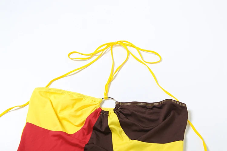 Two Piece Set Ring Clasp Halter Camisole Top Shorts Street Matching Stretch