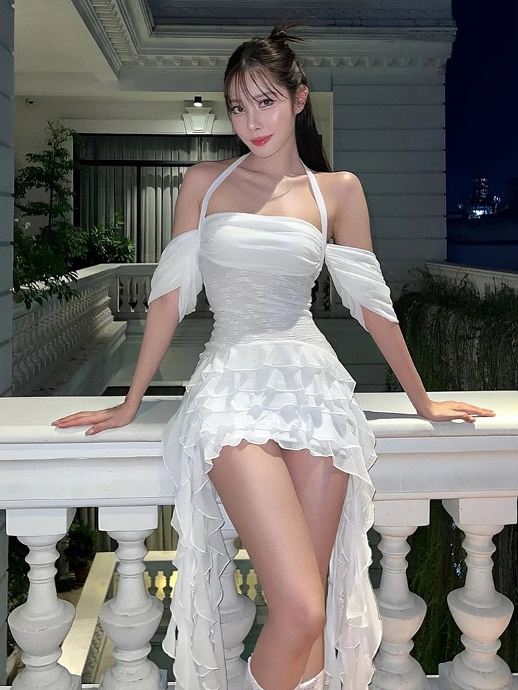 Tassel Dress One Shoulder Tierred Ruffles Irregular Backless Mini Bodycon