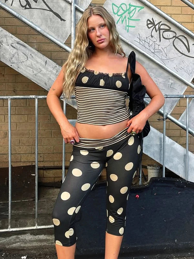 2 Piece Classic Shirring Stretch Crop Camis High Waist Mid Craf Shorts