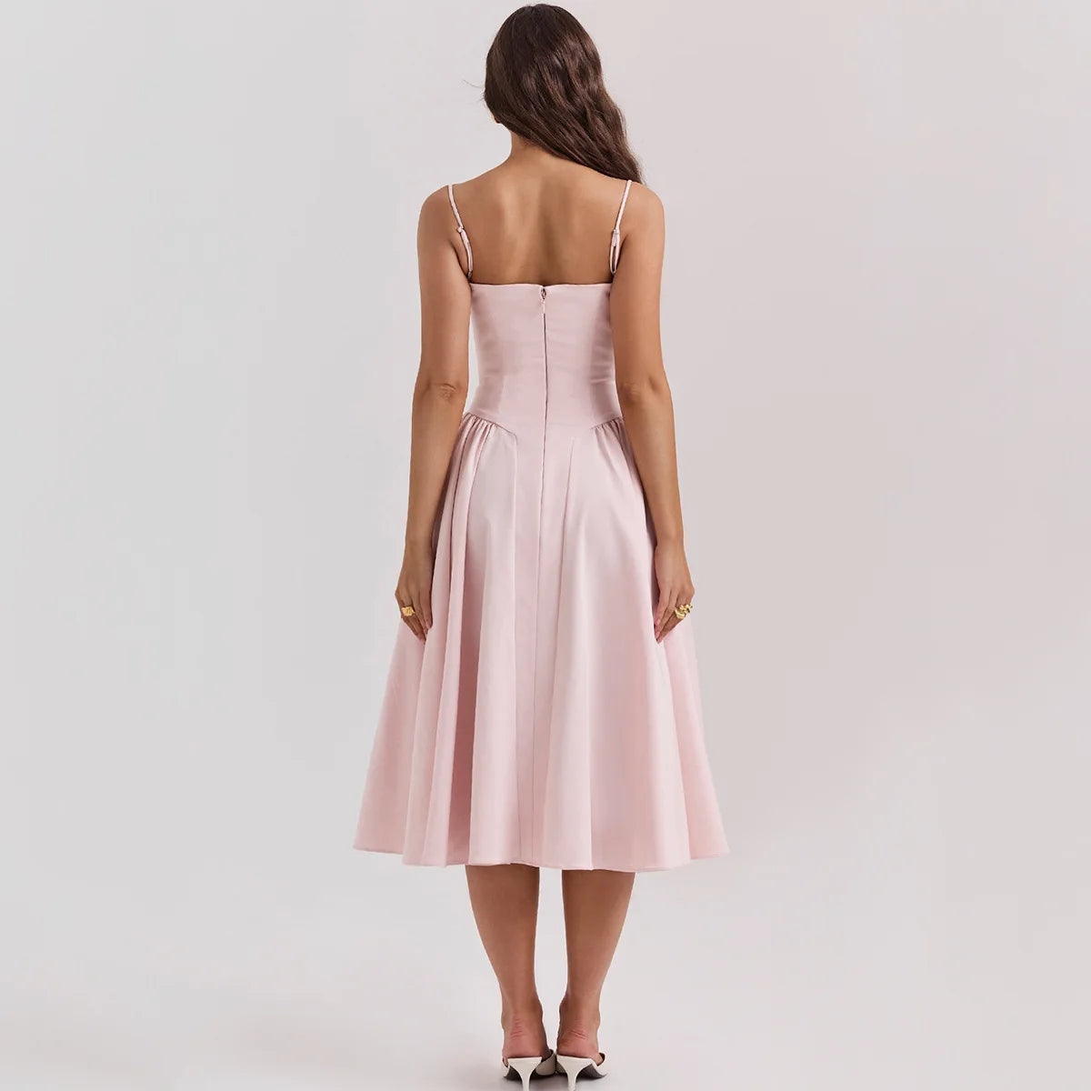 Dress for Pink Spaghetti Strap Midi Dress with Pocket Long Dress