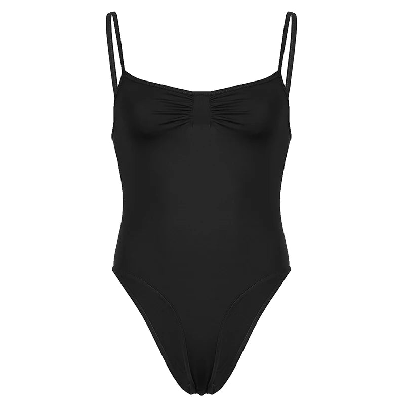 Bodycon Sleeveless Bodysuits Slim Overall Backless Black