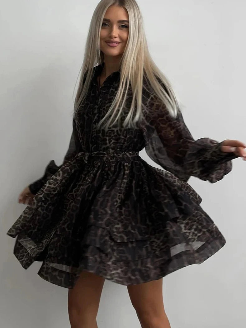 Leopard Long Sleeve Mini Dress