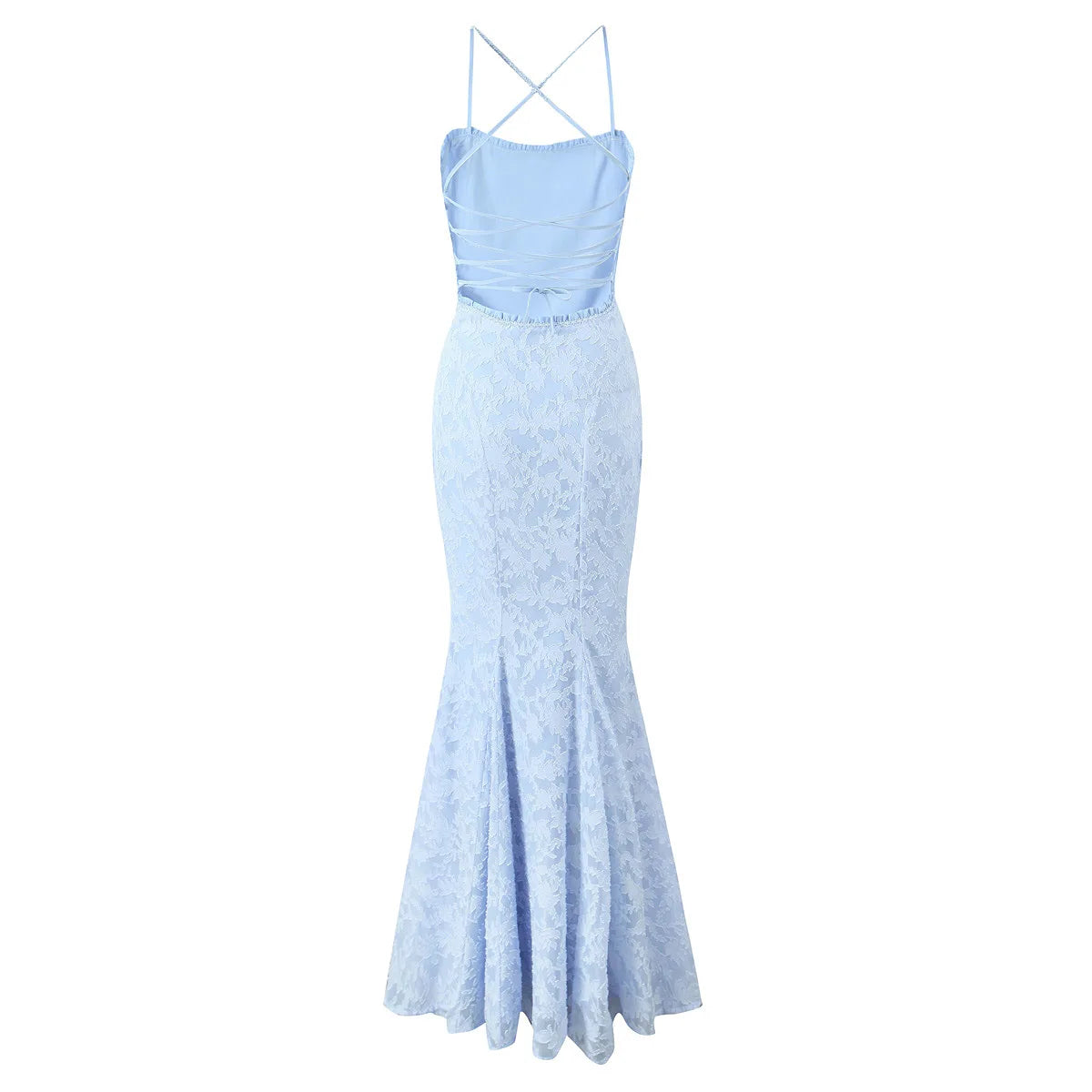 Square Neck Backless Suspender Dress with Hip Wrap Slim Fit Fish Tail Long Retro Evening Dresses