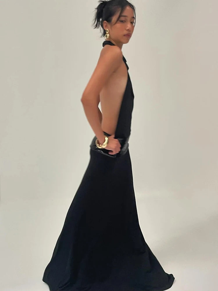 Waist Sequins Dress Backless Halter Sleeveless Pile Collar