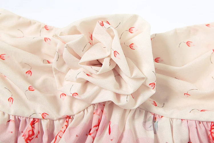 Patchwork Sweet Wrap Top Scarf Floral Ruffles printing Irregular Hem Three-Dimensional Flower Decoration Bandeau